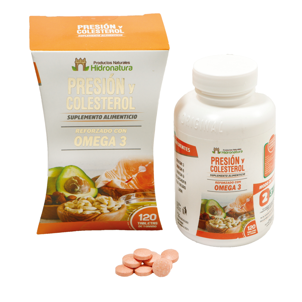 Presión y Colesterol – Suplemento alimenticio – 120 tabletas – Apoyo cardiovascular con omega 3-6-9 y extractos naturales