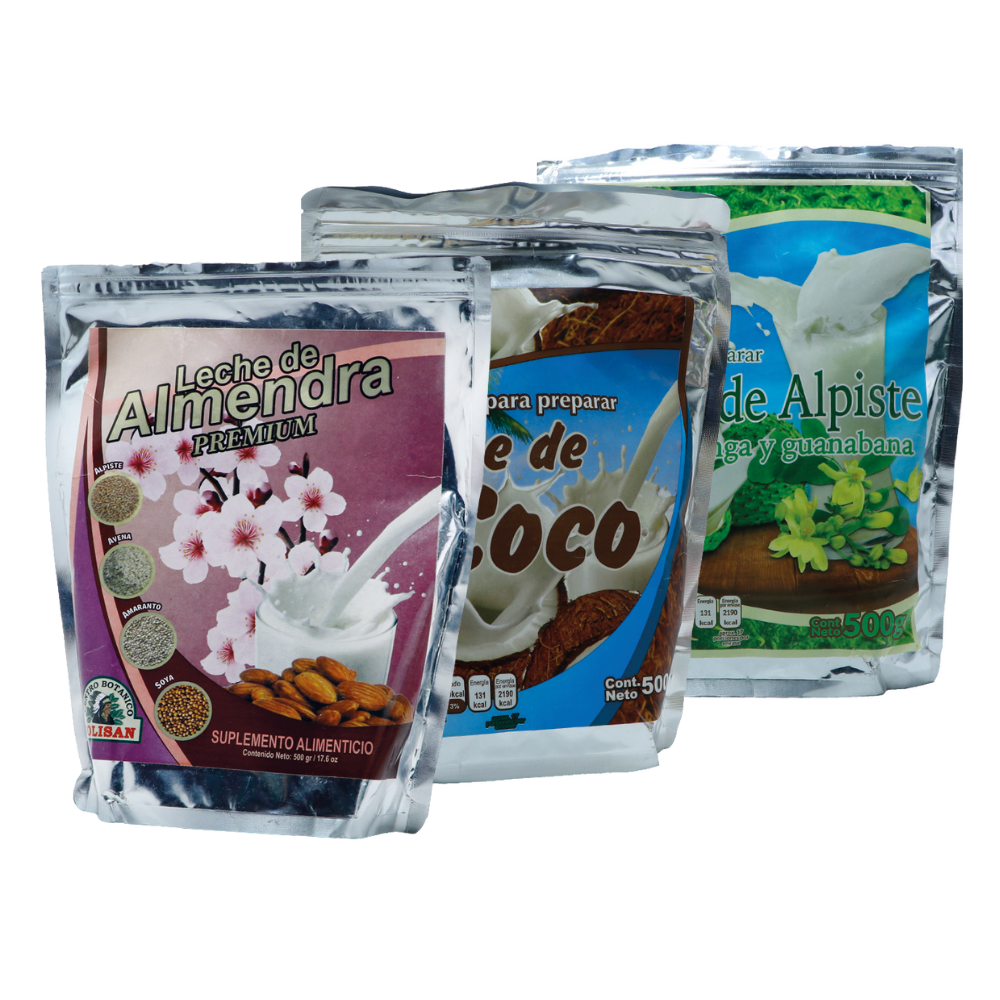 Leche vegetal en polvo – 500 g – Almendra, Coco, Alpiste con moringa y guanábana